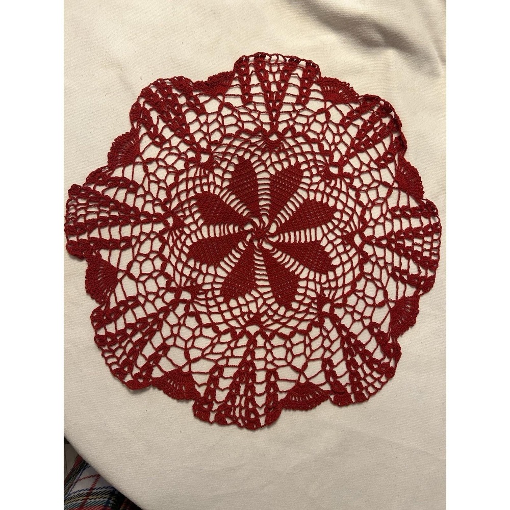 Vintage Handmade Doily Very Beautiful Pattern. Red